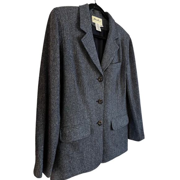 Vintage Eddie Bauer Women’s 100% Wool Herringbone Blazer Size Small Gray - Picture 3 of 6
